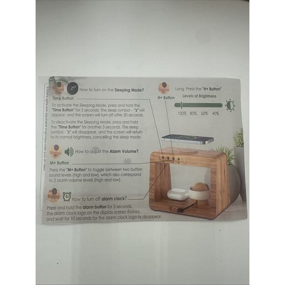 Bamboo 5-in-1 Alarm Clock Wireless Charging Station for Samsung Galaxy Read Desc - Picture 4 of 5